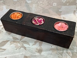 TTC-21 - Wooden 3 hole tea candle holder - Closeout pricing while the supply lasts. Please note the candles are not included in the cost