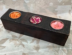 TTC-21 - Wooden 3 hole tea candle holder - Closeout pricing while the supply lasts. Please note the candles are not included in the cost
