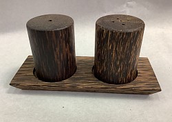 Item # PSP-1  cylinder style Palmwood salt and pepper set. The color and texture of the wood will vary some.