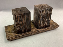Item # PSP-2  Square style Palmwood salt and pepper set. The color and texture of the wood will vary some.