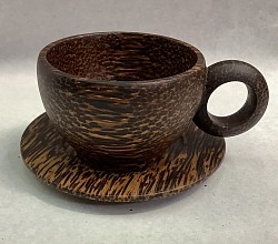 Palm wood coffee cup with dish  - Item # PCS-3S