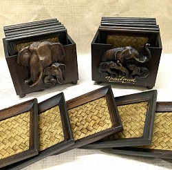 Coaster set # CSP-1 E( sample 1 ) 7 pcs set  1 box and 6 pine wood coasters - Sold assorted