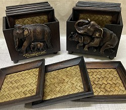 Coaster set # CSP-1 E( sample 2) 7pcs set - 1 box and 6 pine wood coasters - Sold assorted