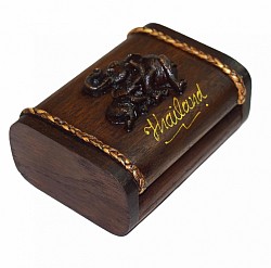 item #  TB-7 R ( elephant) Round edge wooden business card box.  @ 7cm x 3.5cm x 11cm.  The box sizing, style of the resin and box color can vary some.