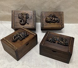 Item # TB-10 R - Wooden square edge business card box @ 9cm x 6.4cm x 12.5cm. The coloring of the box, Style of resin and sizing can vary some.  cm