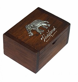 Item #  TB-10 N (Elephant)    wooden square edge business card box  @ 9cm x 6.5cm x 12.5cm. Can be ordered with or with out your location name of it. The size, box coloring can vary some.