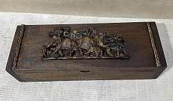 Item # TB 18 R ( Elephant ) wooden chop stick box  @ 10cm x 6.5cm x 18cm in size.  the  style of resin, box coloring and sizing can vary some.
