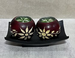 Item # MTS-2 C    Tea candle 2 candle set - Carved flowers style- 2 tone paint ( Dark Red and Black)