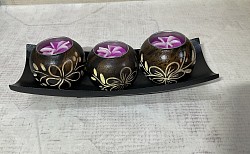 Item # MTS-3 C  Mango wood tea candle set ( 3 candle)  carved Flower style-these can be ordered mixed or ordered in the colors and carving styles that you want( Min Qty apply )