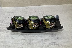 Item # MTS-3 P E  Mango wood tea candle sets - (3 candle - painted Elephant style ) these can be ordered mixed or ordered in the colors and carving styles that you want( Min Qty apply )
