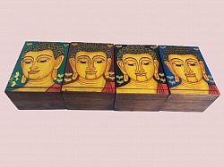 Item #  TB-10 P  (Painted ) Hand painted wooden square edge business card box  @ 9cm x 6.5cm x 12.5cm.  The Paint styles and colors will vary some