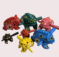 Item # SF-CL  ( colored Monkey wood singing frogs )