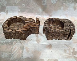 Item # PAT-1 & 2    Palmwood Ash tray -  Elephant = Trunk up Pat-1 and Trunk down PAT-2  @      in size. The wood color and  texture can vary some.
