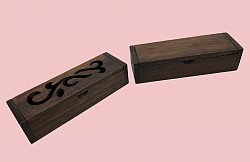 Item # TB-42 ( Plain box )  and TB-43 ( cut out Design) Wooden incense holder box. @ 5cm x 4cm x 15.5 cm in size. The tone and color of the wood can vary some.