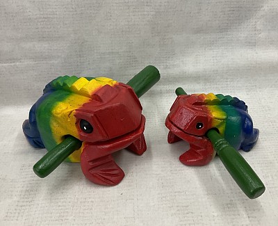 Item # SF-RNB  Rainbow colored singing frogs