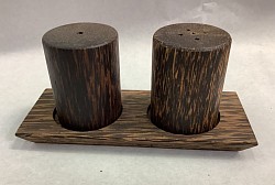Item # PSP-1  cylinder style Palmwood salt and pepper set. The color and texture of the wood will vary some.