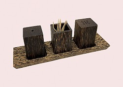 Item # PSP-12 Square style Palm wood salt and pepper shaker set. The wood color and texture can vary some.