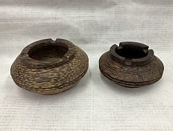 Item # PAT-5  Round Palm wood Ashtray with design. Comes in 3 sizes - PAT-5  3'',  PAT-5  4'' and PAT -5 