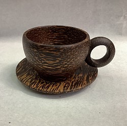 Item # PCS-3 A   Plain style Palm wood coffee cup - Small size - @ 4.5 cm x 7 cm.  The Size, color and the texture of the wood can vary some.