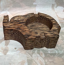Item # PAT-1     Palmwood Ash tray -  Elephant  Trunk up Style @  in size. The wood color and  texture can vary some.