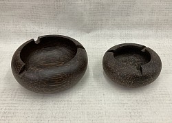 Item # PAT-6  Round Palm wood Ashtray with design. Comes in 3 sizes - PAT-6  3'',  PAT-6  4'' and PAT 6 -5 