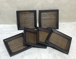 Item # CPR-2   6 pcs Pine wood and Rattan coaster set ( normally  wrapped in plastic )  Wood and the rattan  color can vary .