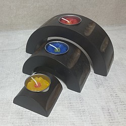 Item # MAT-C   Hand carved Mango wood Tea candle set ( 3 pcs arch) This style can be made in many different carved styles.