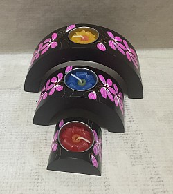 Item # MAT-P   Hand painted  Mango wood Tea candle set ( 3 pcs arch) This style can be made in many different paint styles. and colors.