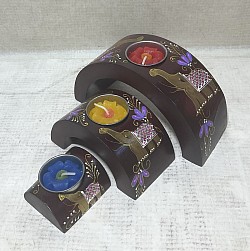 Item # MAT-P  Hand painted ( Elephant style ) Mango wood Tea candle set ( 3 pcs arch) This style can be made in many different colors .