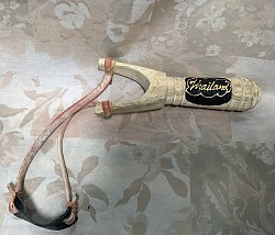 Item #   WSS-1  Wooden sling shot , comes finelly sanded and with Thailand written on the handle. Can be special ordered with custom writing ( Minimums apply)