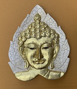 Item # BLP-1 S Hand carved monkey wood Buddha  leaf wall hanging. @ 25cm x 31cm in size. Available in different colors and available in 3 sizes ( Photo in the small size) . Made for the domestic Thai market.